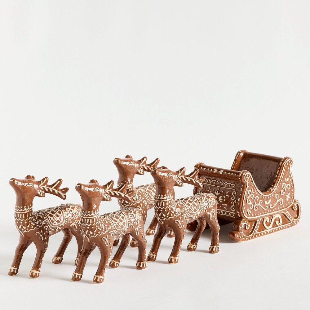 NEW POTTERY BARN Handcrafted Ceramic Gingerbread Reindeer - Holiday / Christmas - Picture 1 of 1